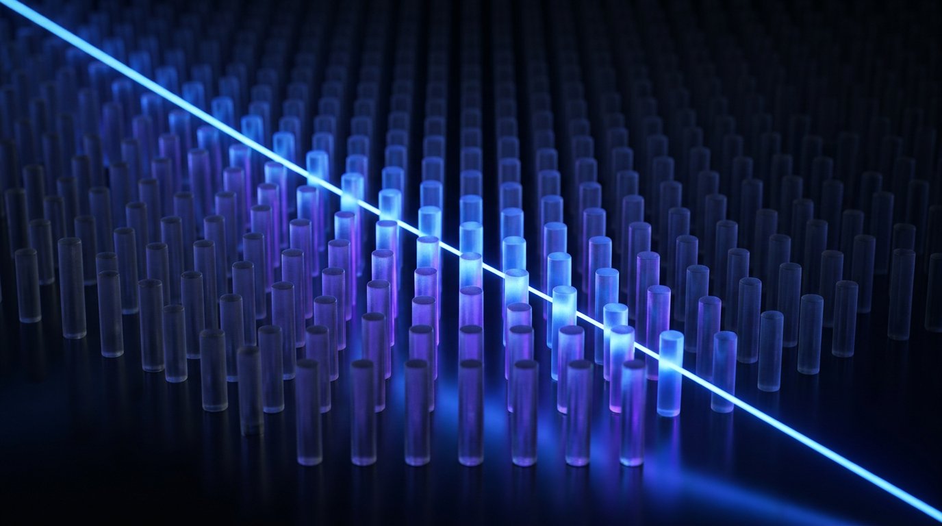 Abstract visualisation of a precise grid of glass columns